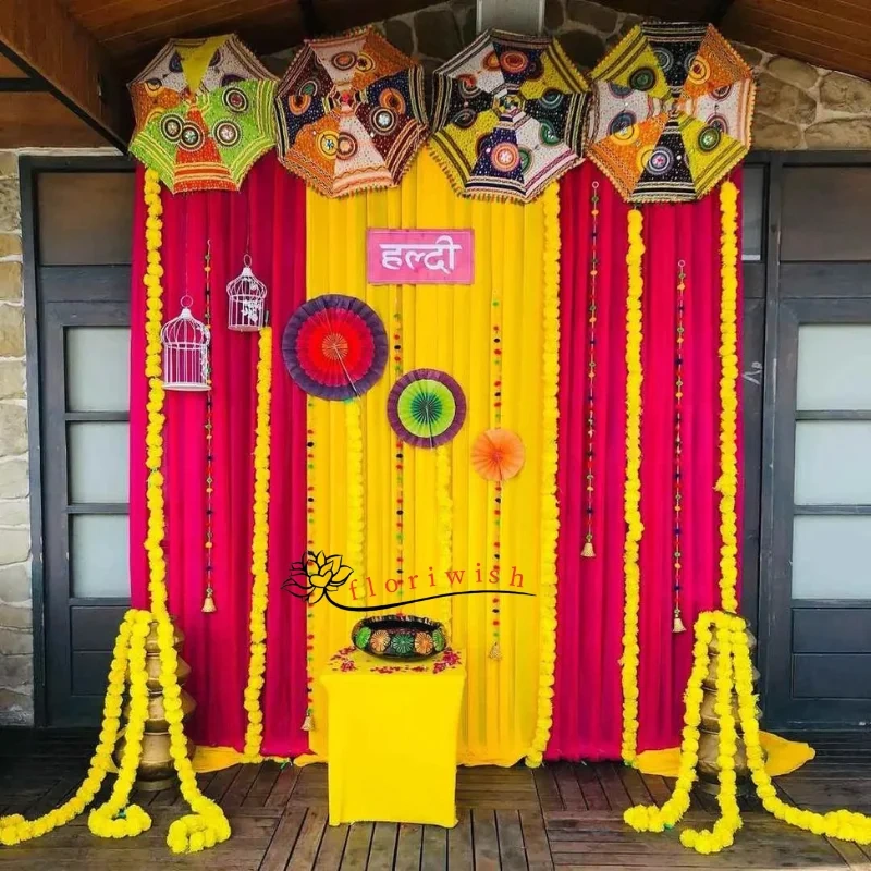 Backdrop Haldi Cloth Decoration Setup 