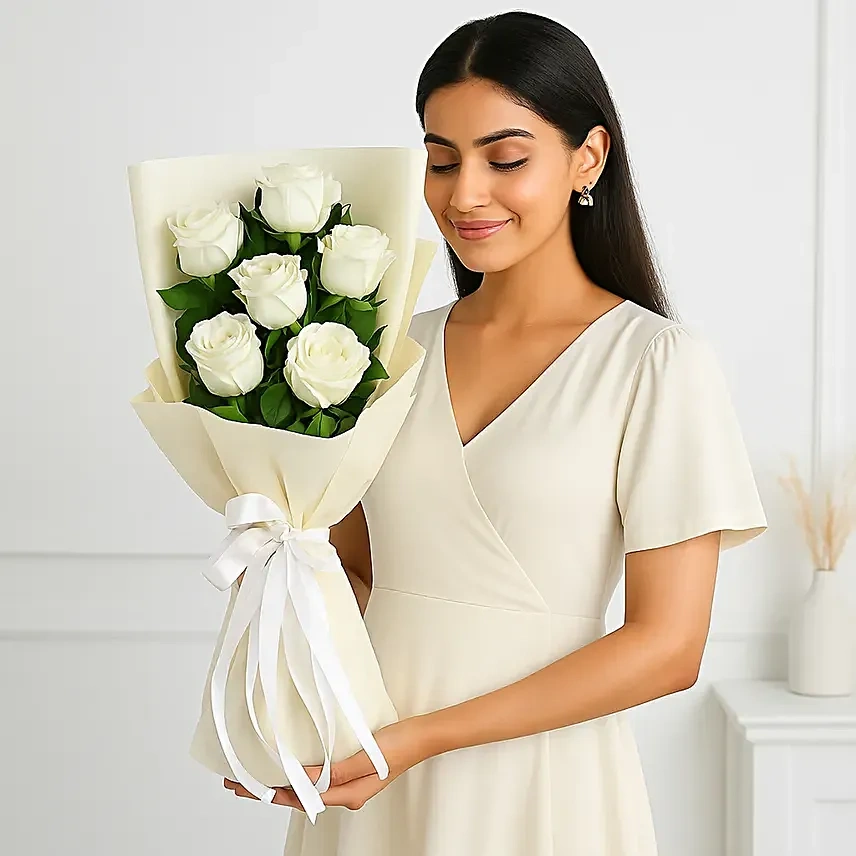 Heavenly 6 White Roses Bouquet 