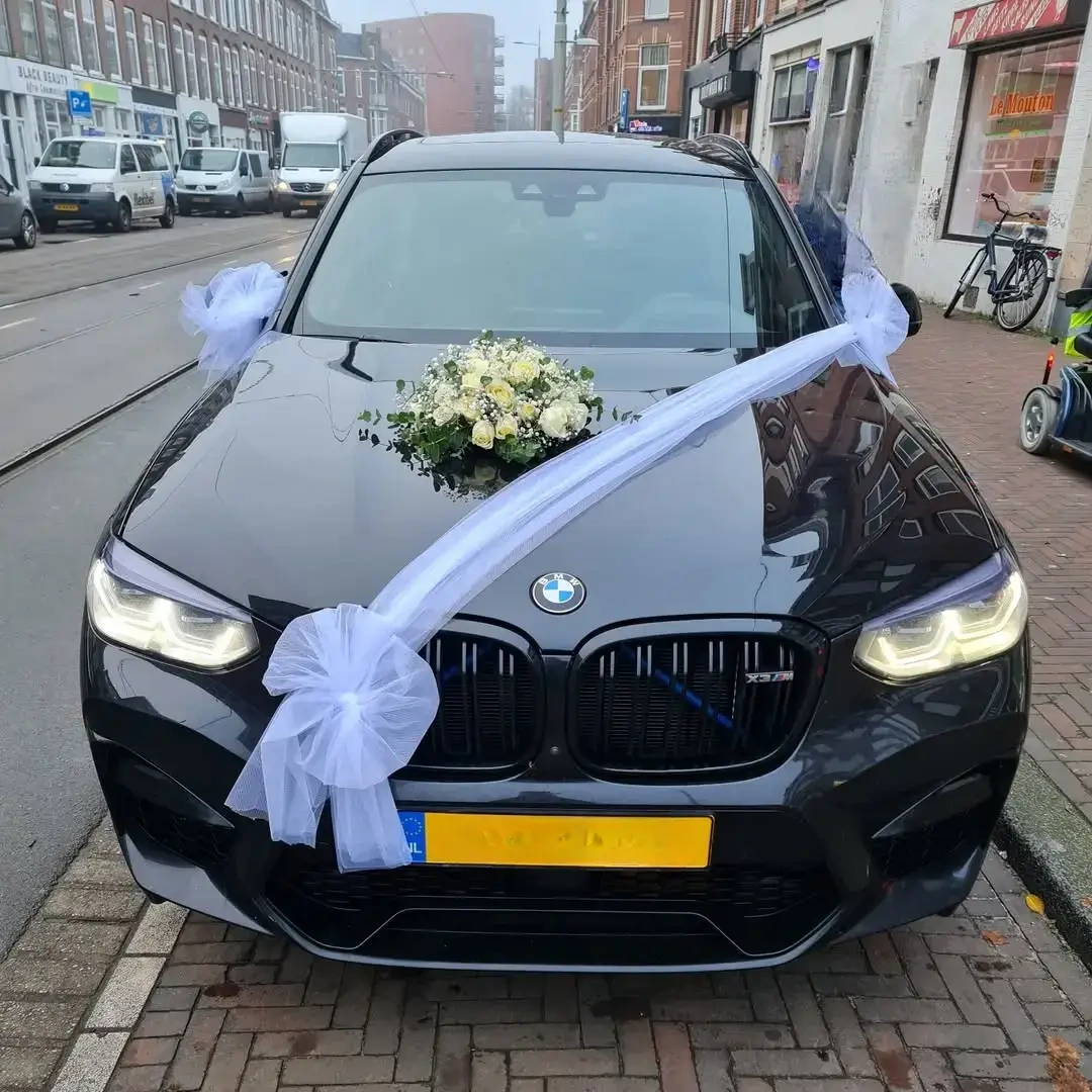 Purple & White Wedding Car Premium  Decoration 