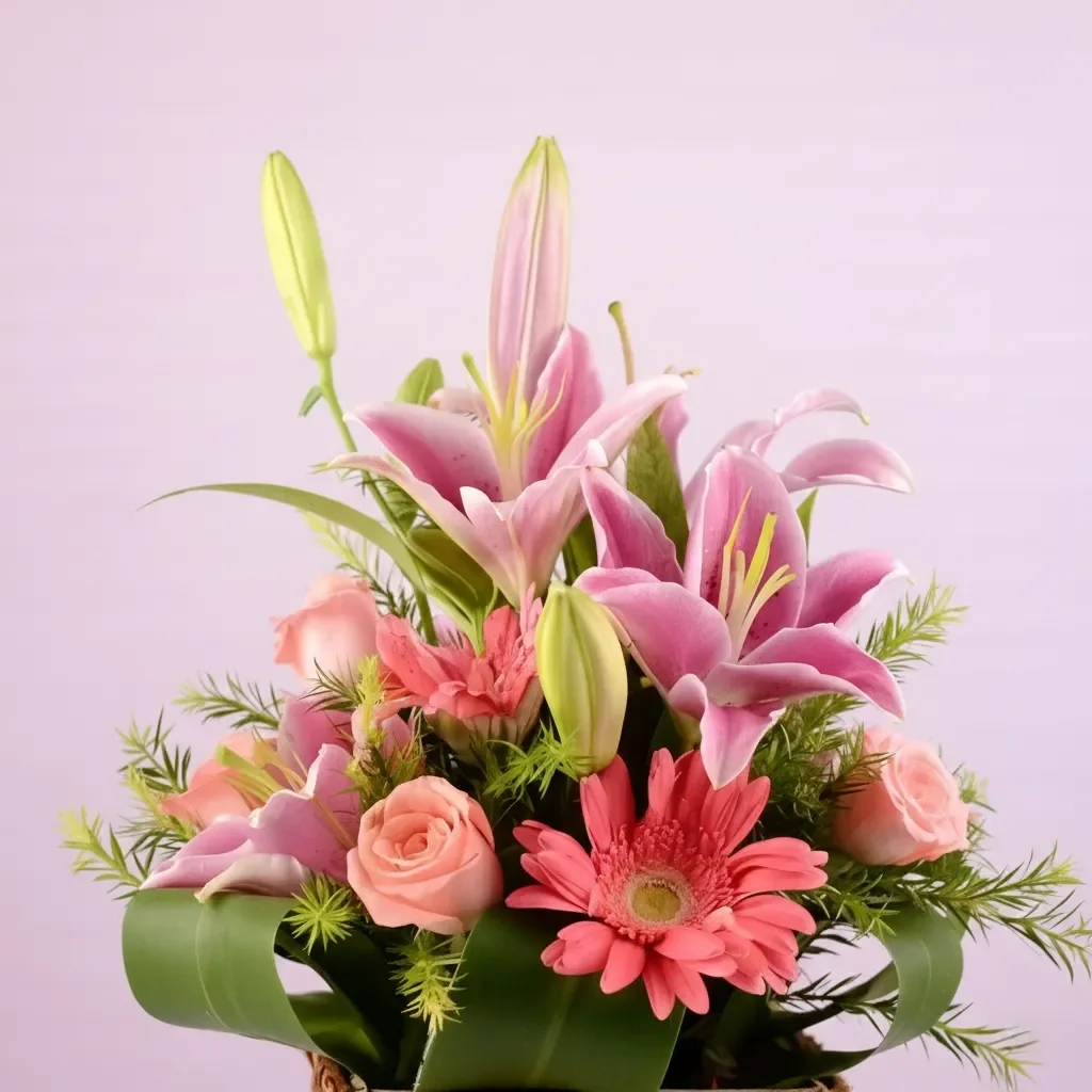 Mixed of Pink Flowers Basket Bouquet