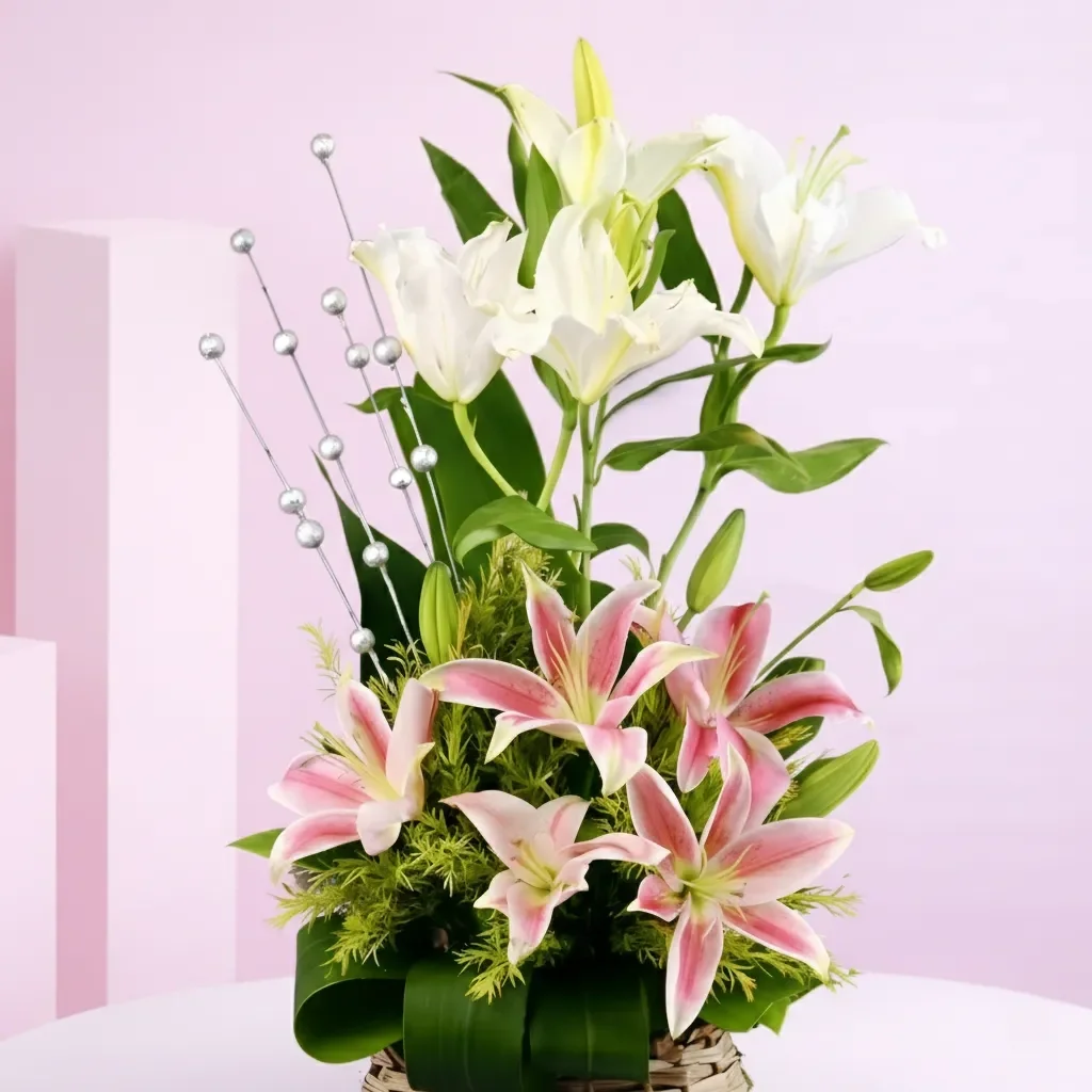 Assorted Pink n White Lilies Arrangements Set