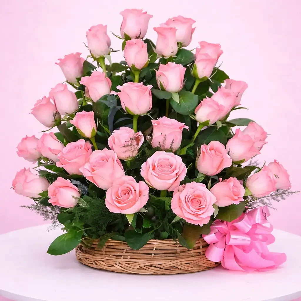 Pretty Pink Rose Basket Bouqet