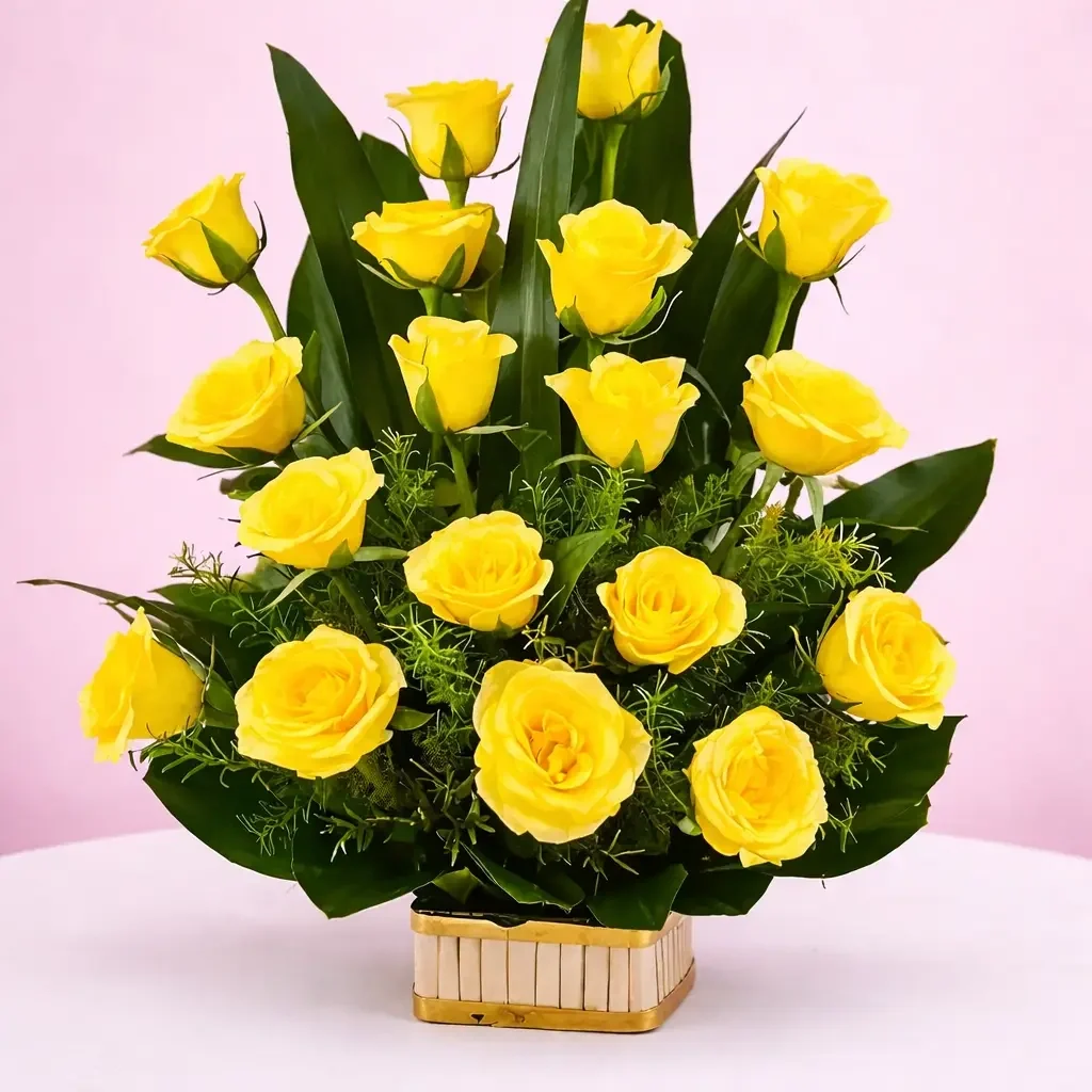 Yellow Blossom in a Basket Bouquet