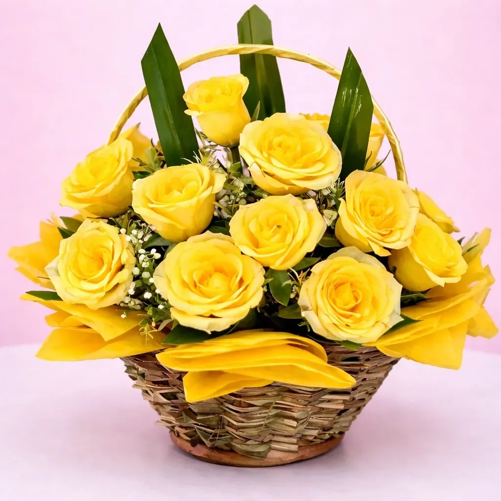 Pretty Yellow in a Baskets Bouquet