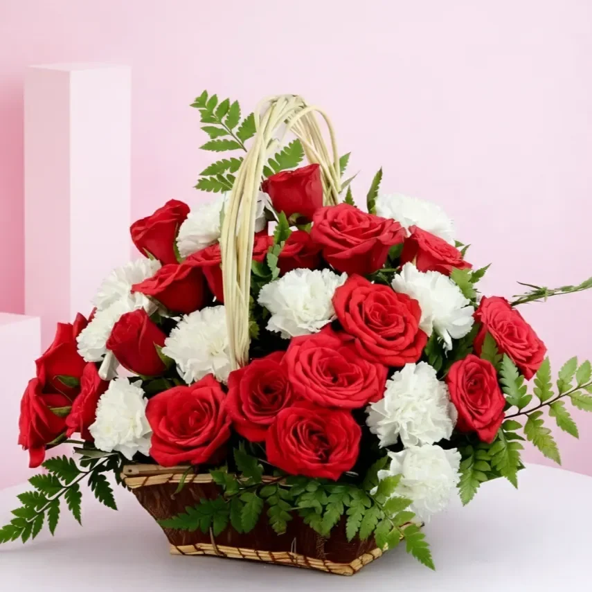 Roses Carnations Fusion Basket Set
