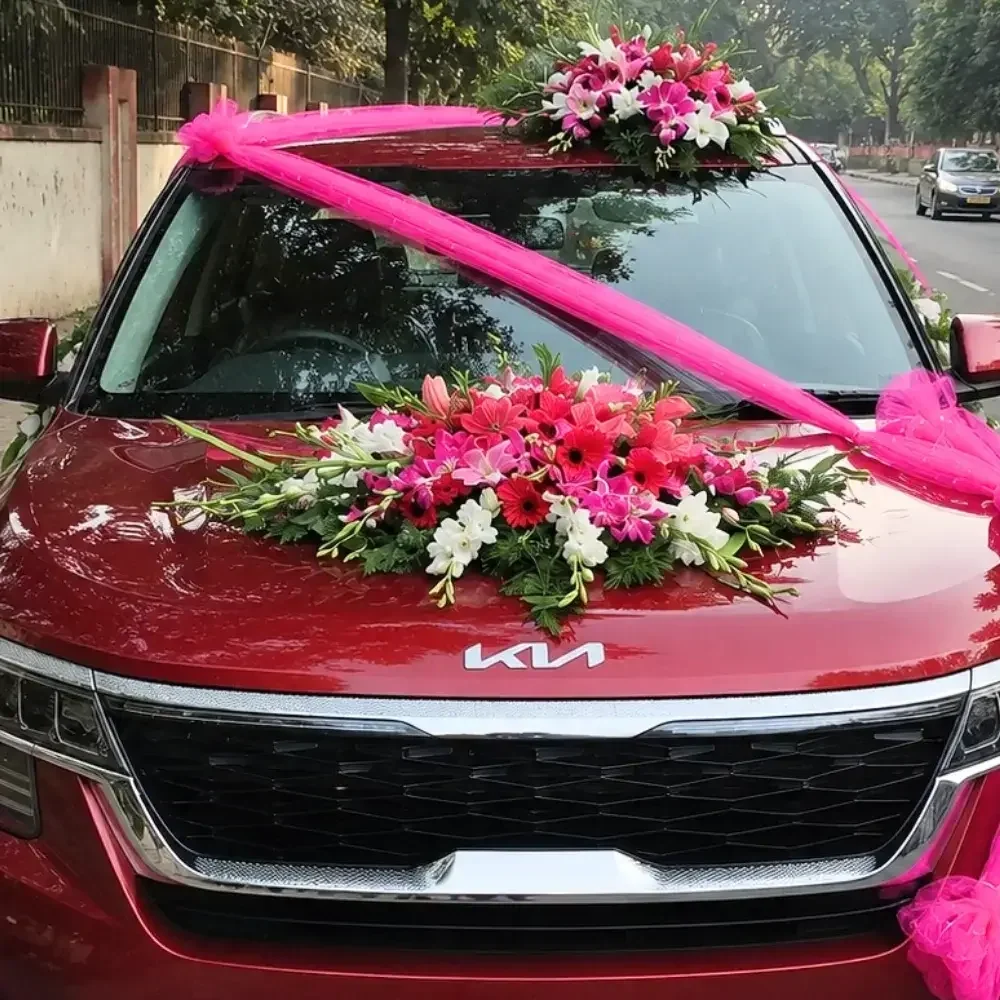 Pink Floral Wedding Car Decoration Set