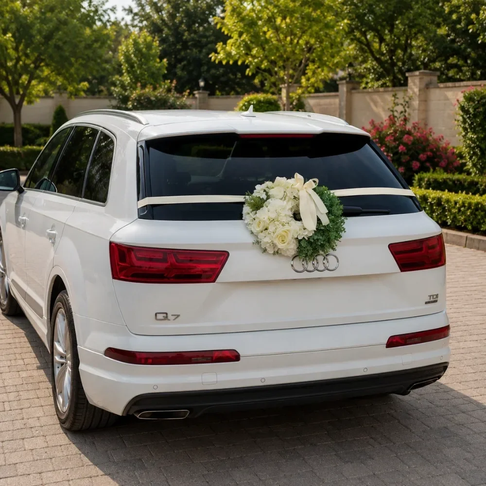 White Car Decoration For Wedding Set