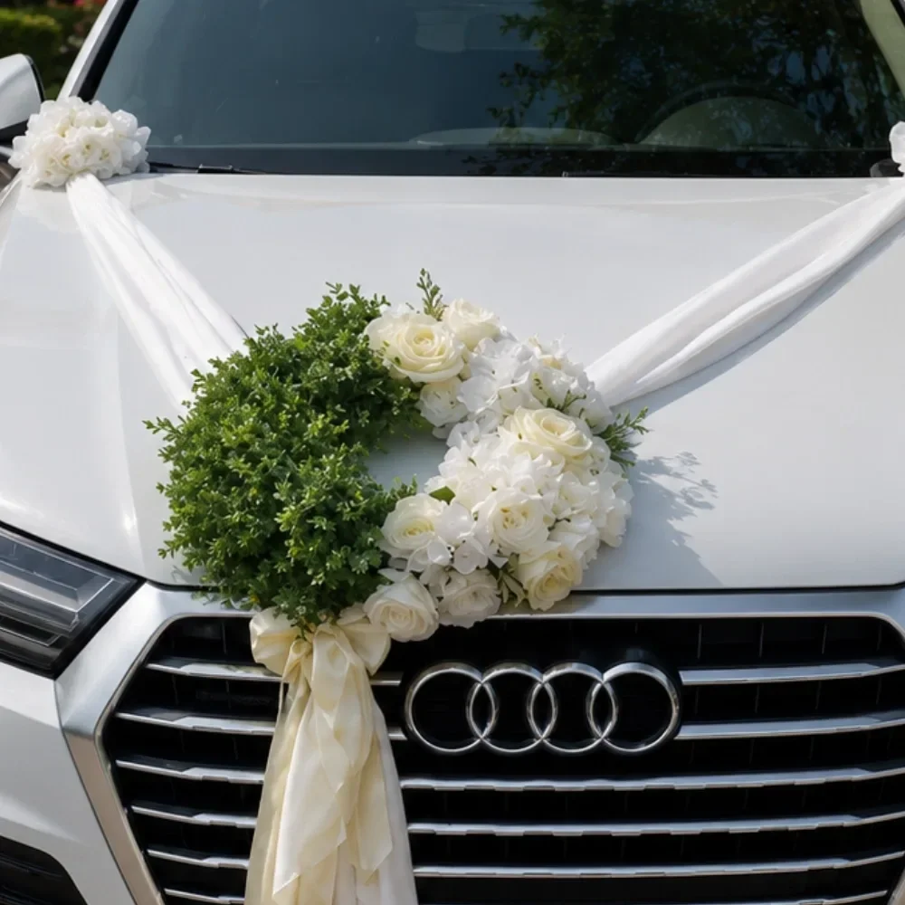 White Car Decoration For Wedding Set