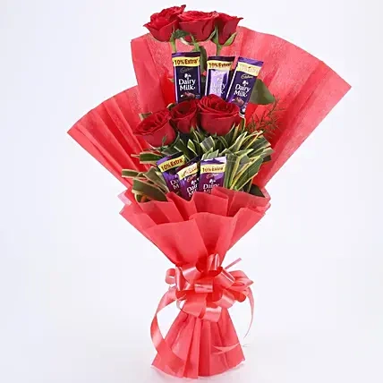6 Red Roses Chocolate Flowers Bouquet 