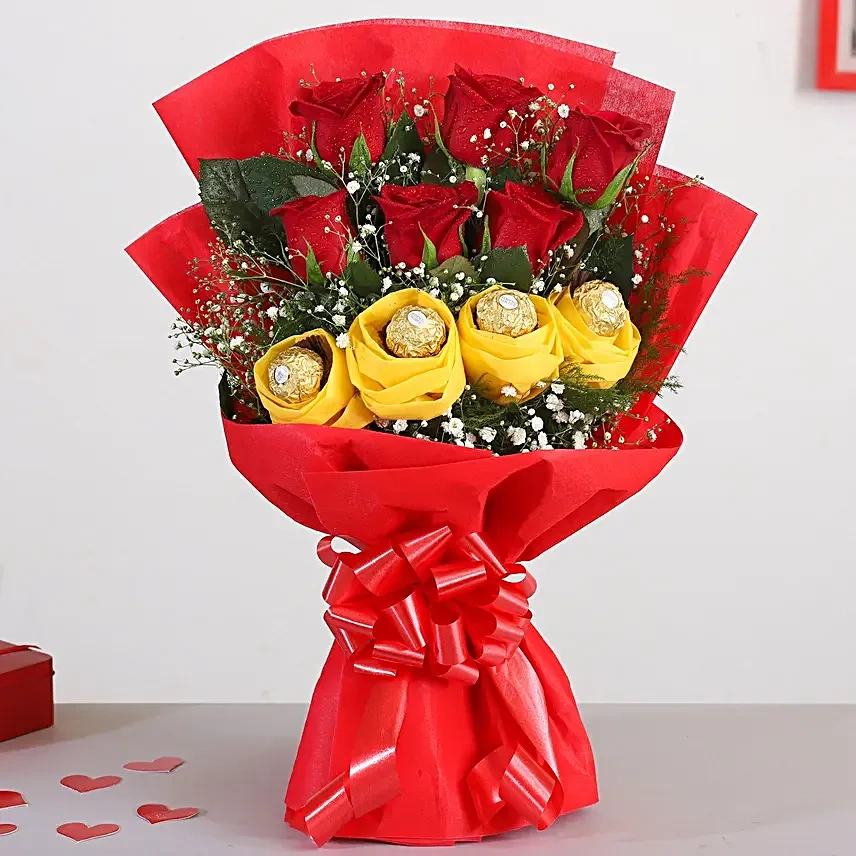 Red Roses Bouquet & Ferrero Rocher Chocolates Bouquet 