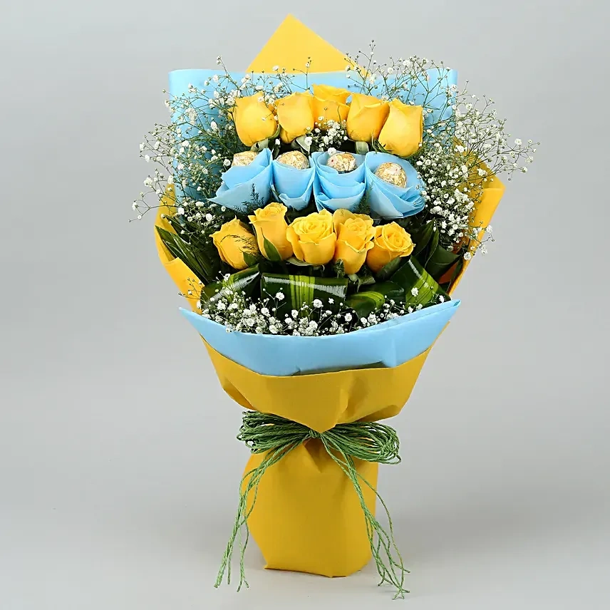 yellowrosesbouquetwithferrerorocher2