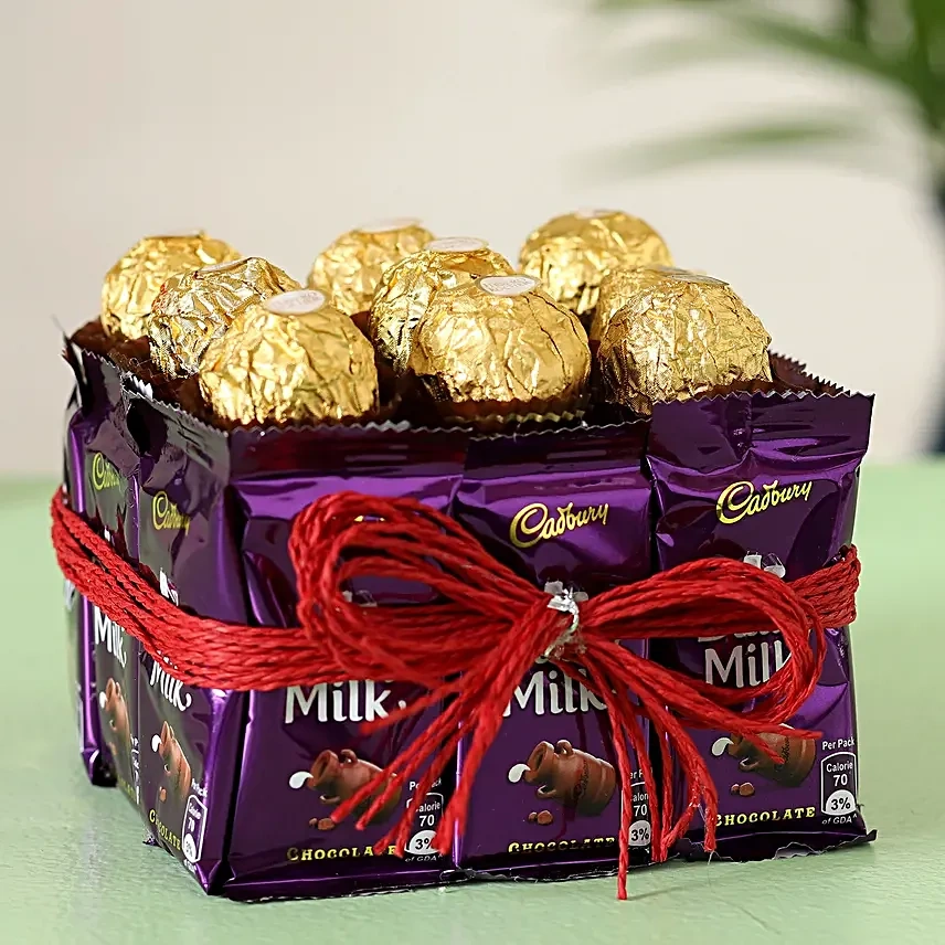 Enchanting Ferrero Rocher & Dairy Milk Vase Bouquet 