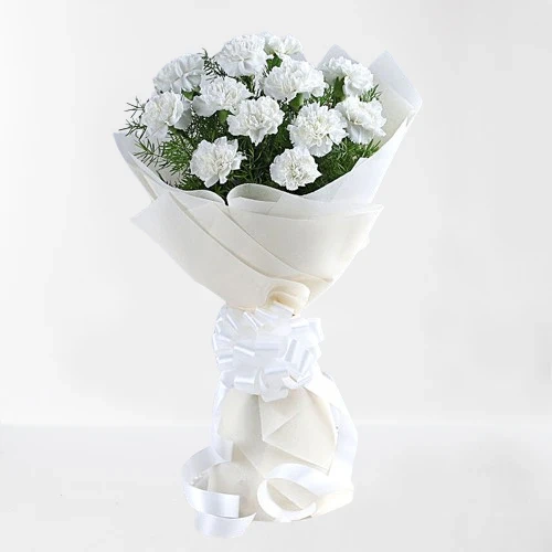 12 Premium White Carnations Flowers  Bouquet