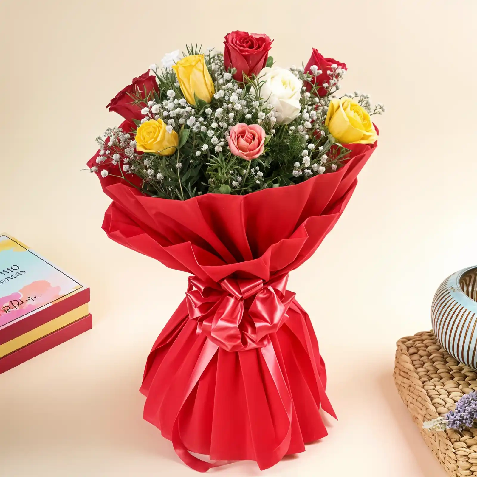 Mixed Roses Flowers  Bouquet for Birthday 