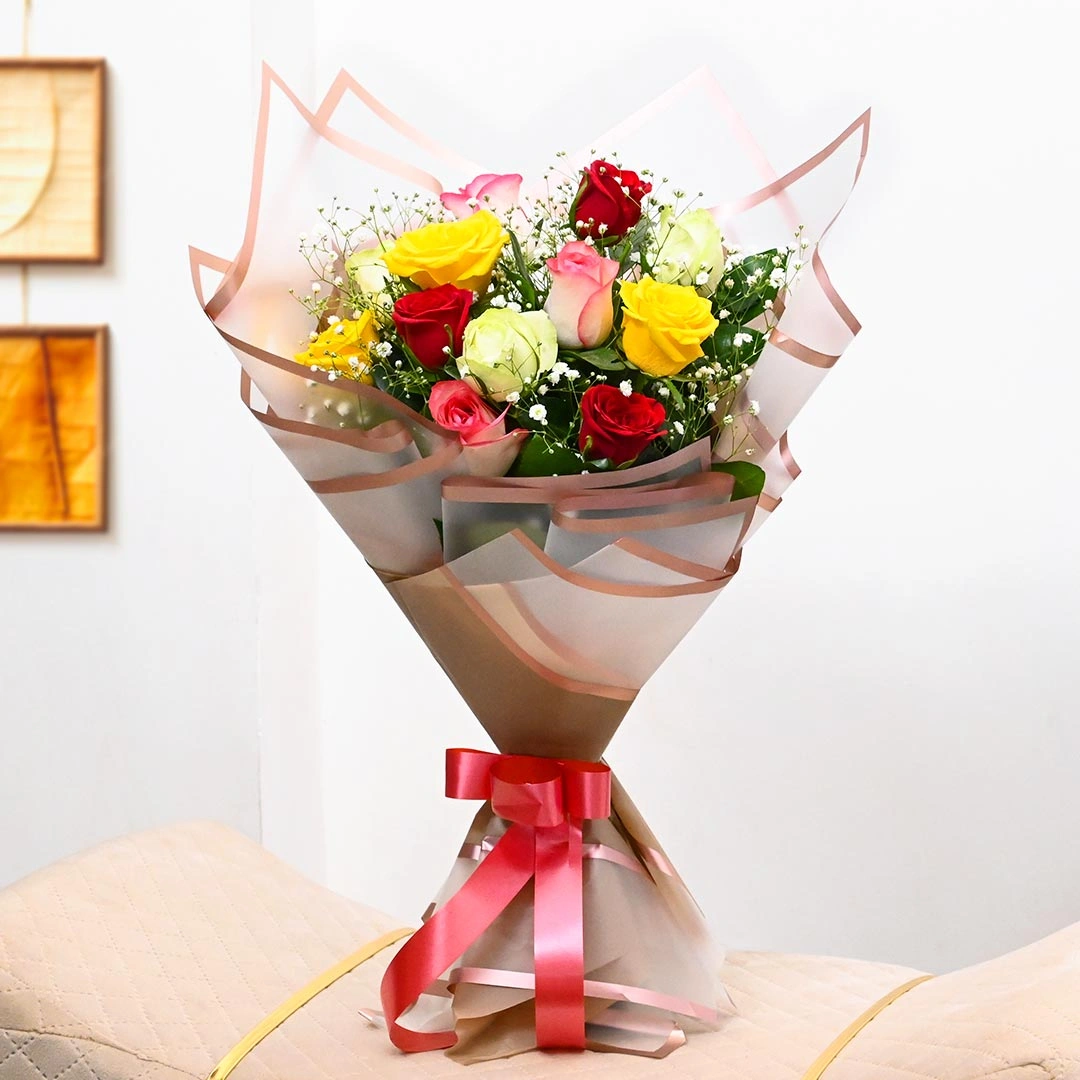 Vibrant Mixed Roses Flowers  Bouquet 