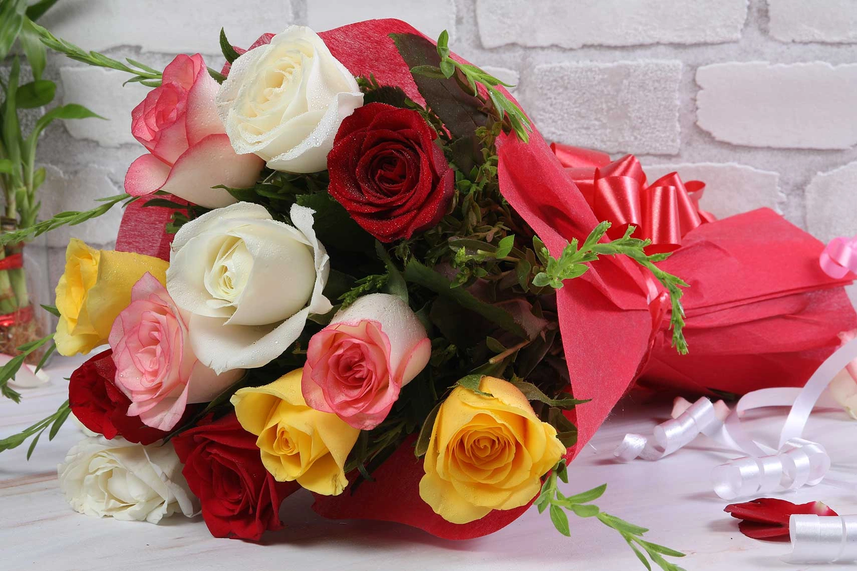 Rainbow rose collective Fllowers  bouquet 
