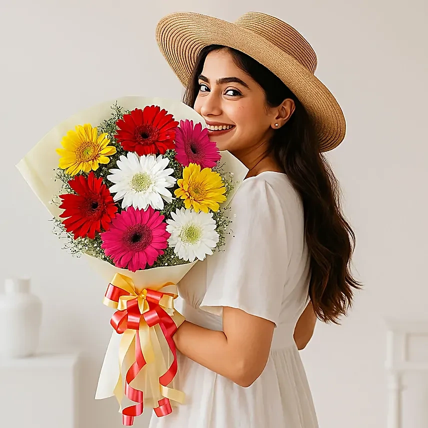 Mixed Brilliance Gerbera Flowers  Bouquet 