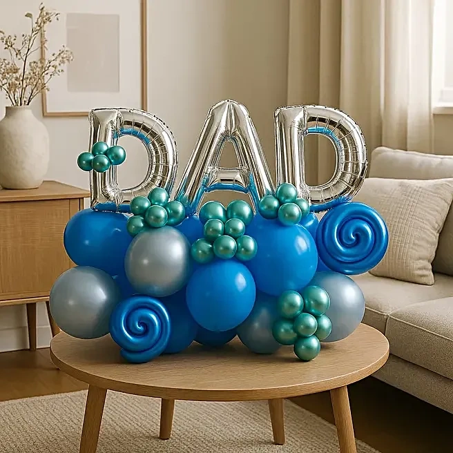 Dad Balloon Bouquet with Green and Blue Chrome Balloons Set 