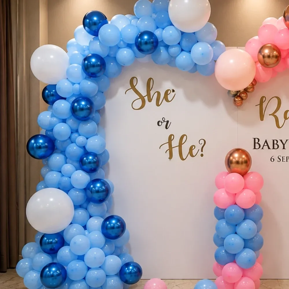 She or He Baby Shower Backdrop Setup 
