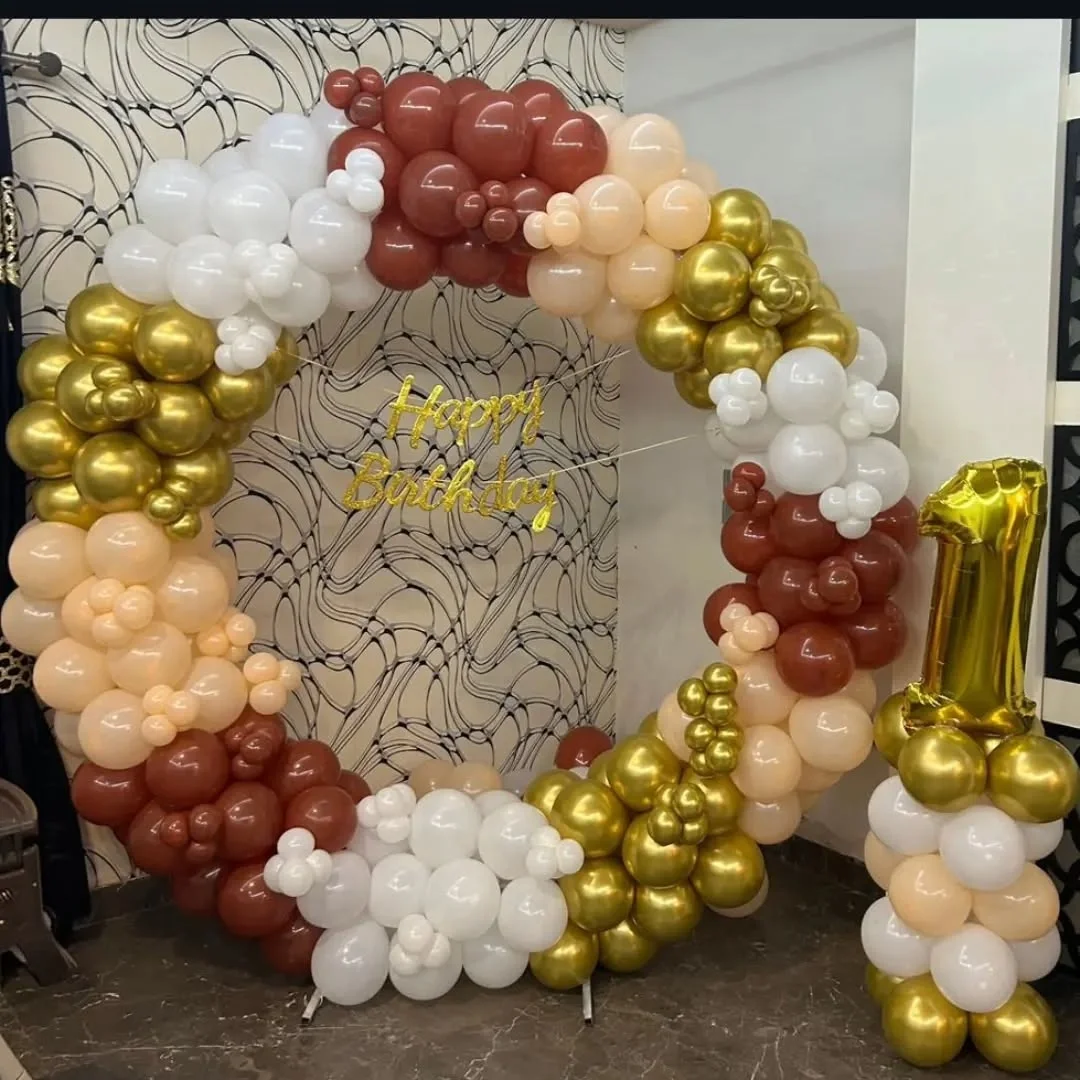 Elegant Gold and Earth-Tone Balloon Arch for 1st Birthday Decor 