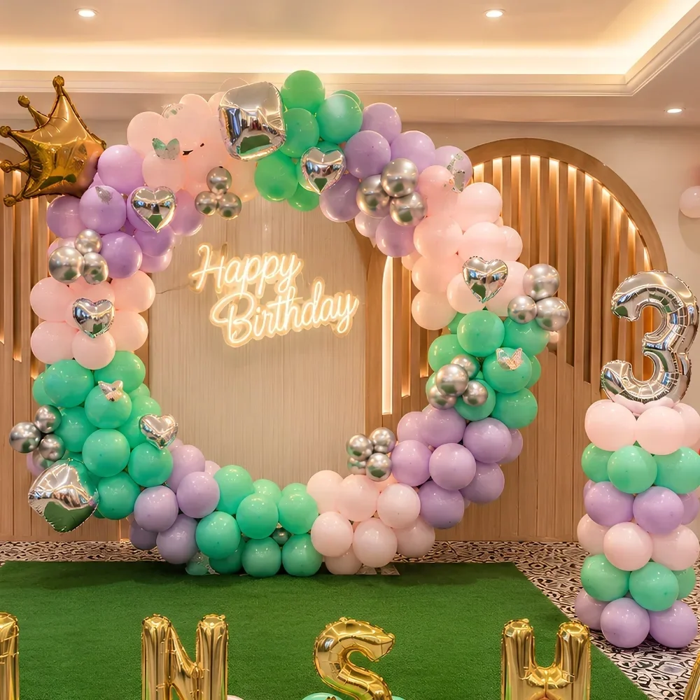 Purple Balloon Stage Decoration Setup