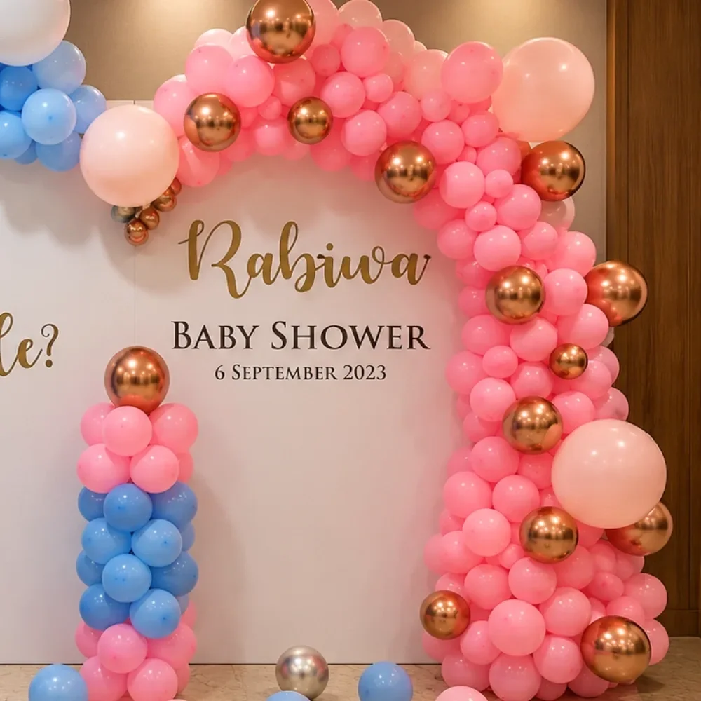 She or He Baby Shower Backdrop Setup 