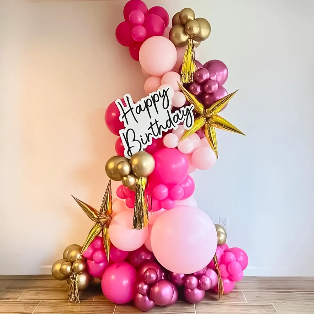 Pink Birthday Balloon Bouquet Pillar Set 