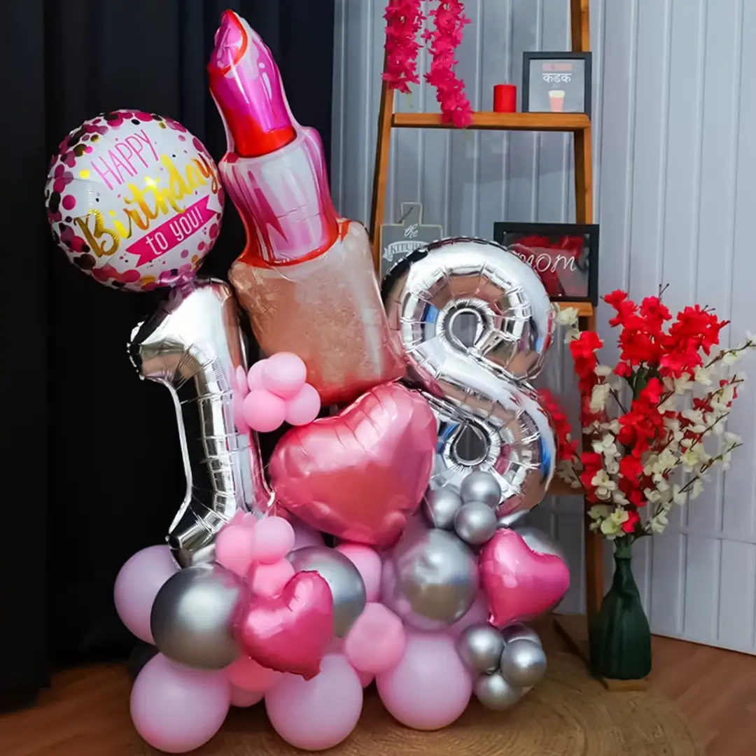Pink and Silver Birthday Balloon Bouquet Set 