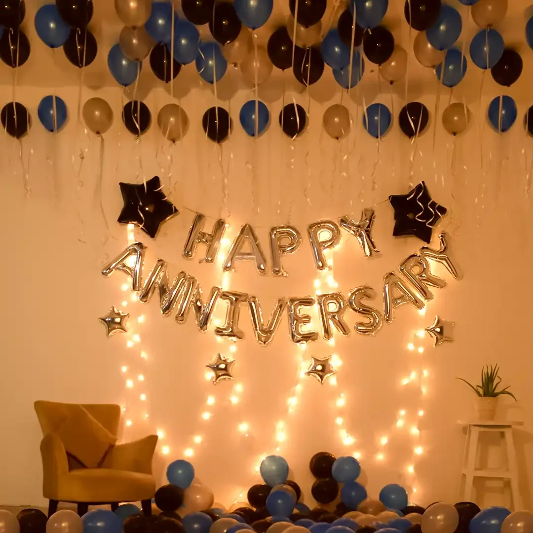 Blue And Silver Themed Anniversary Decor Set 