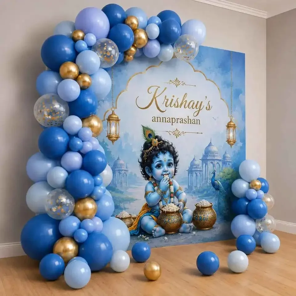 Baby Krishna Annaprashan Balloon Decoration Setup