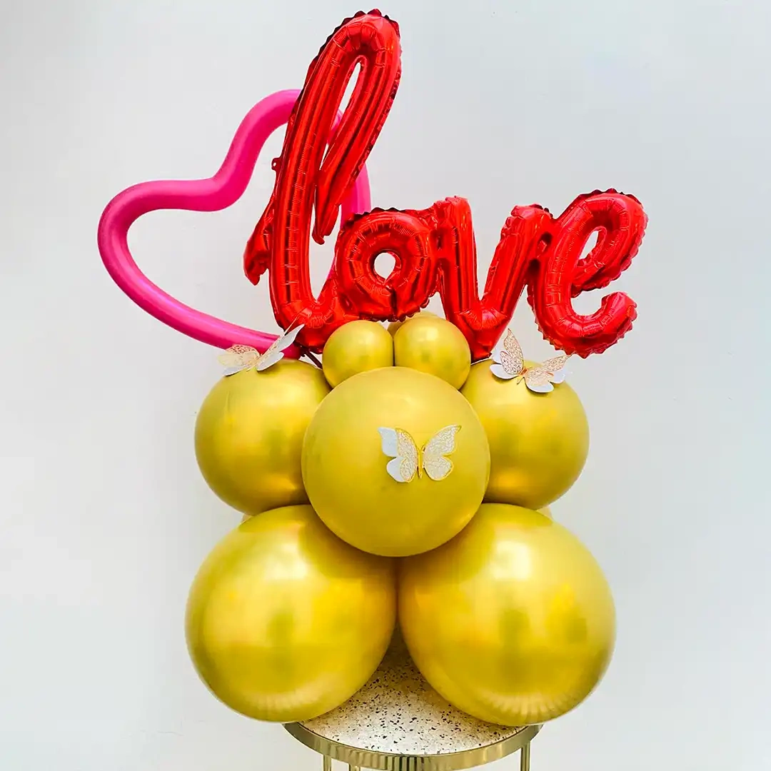 Red and Golden Love Balloon Bouquet Set