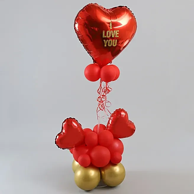 iloveyouredandgoldenballoonbouquet3