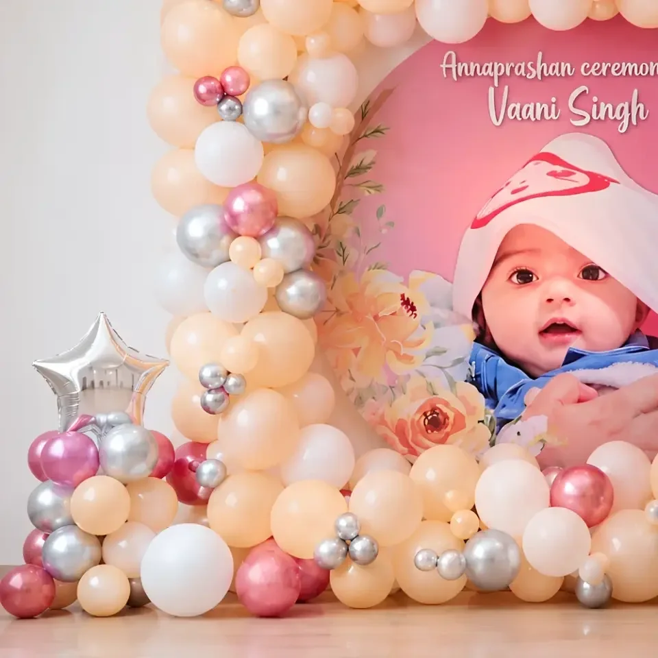 Premium Round Balloon Decoration for Annaprashan Setup