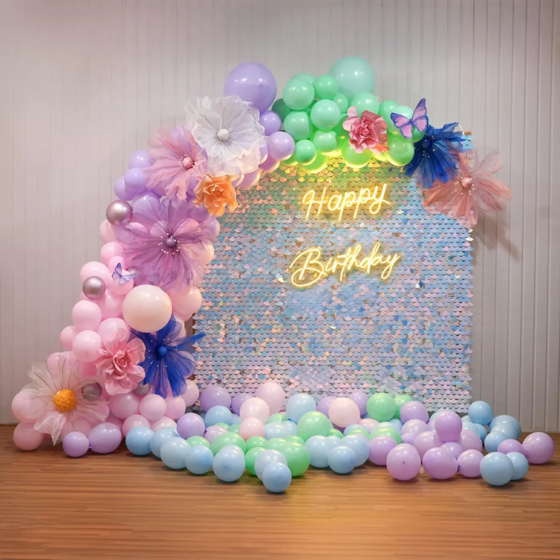 Pastel Bloom Birthday Backdrop Decor