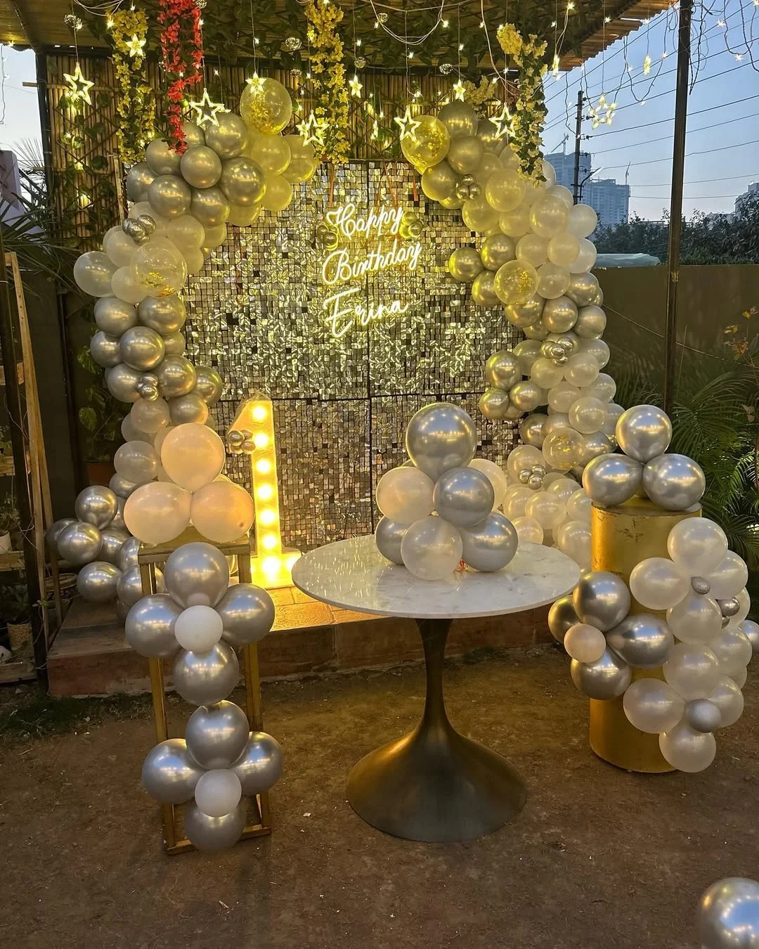 Elegant Silver and Gold Birthday Decor 