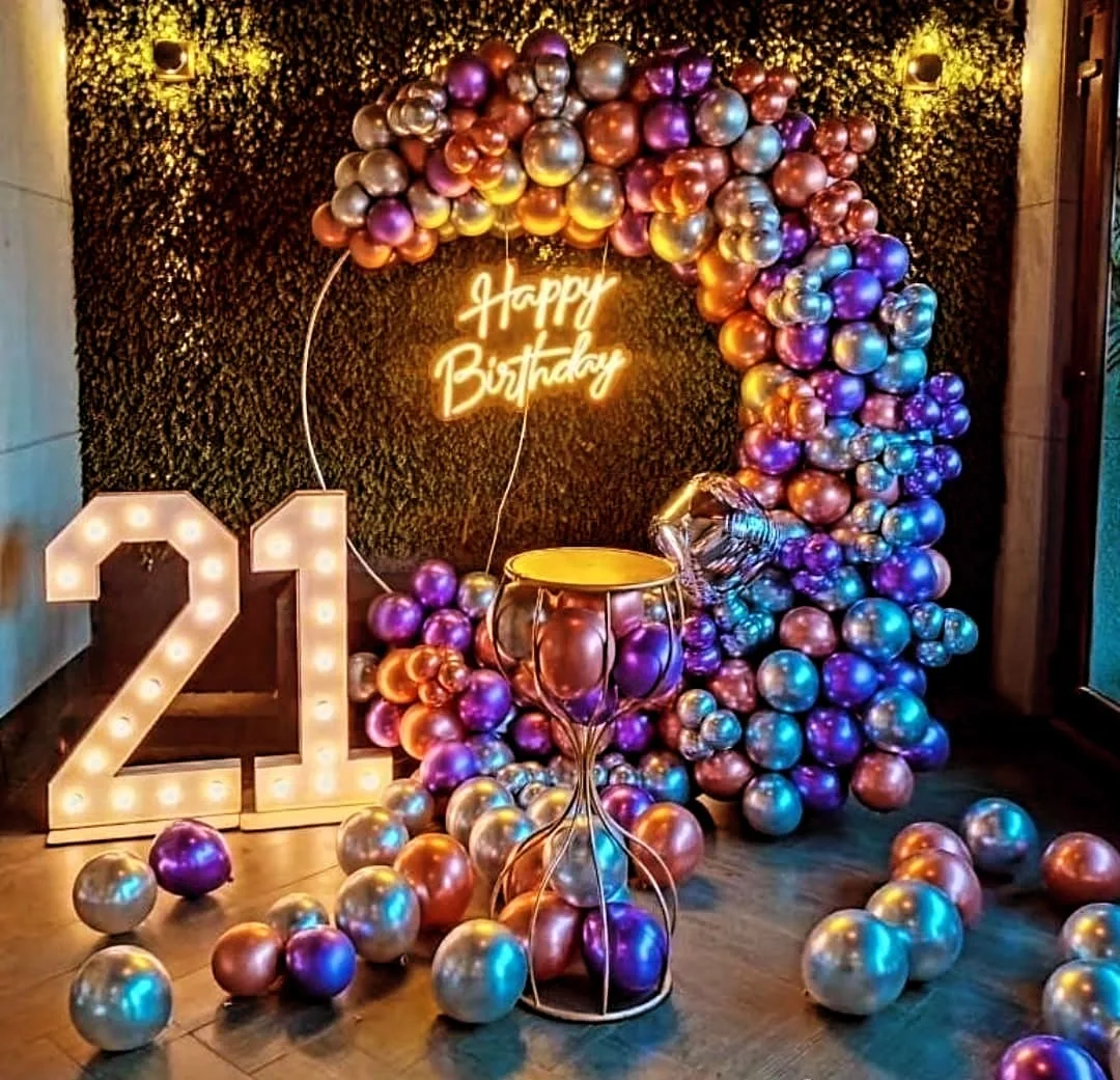 Glamorous 21st Birthday Balloon Setup Decor 