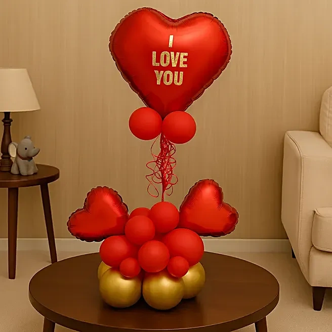 iloveyouredandgoldenballoonbouquet1