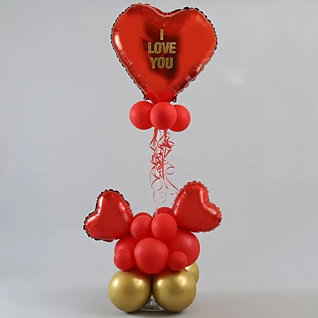 iloveyouredandgoldenballoonbouquet2