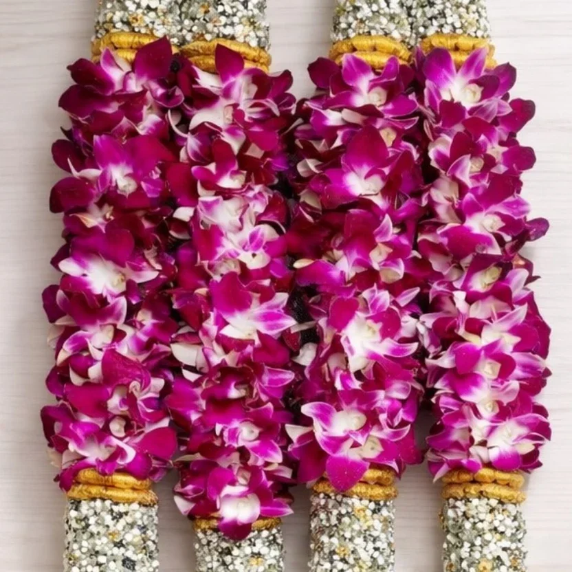 Purple Orchid & Baby's Breath Wedding Garland(Haar) Varmala