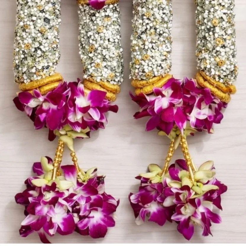 Purple Orchid & Baby's Breath Wedding Garland(Haar) Varmala