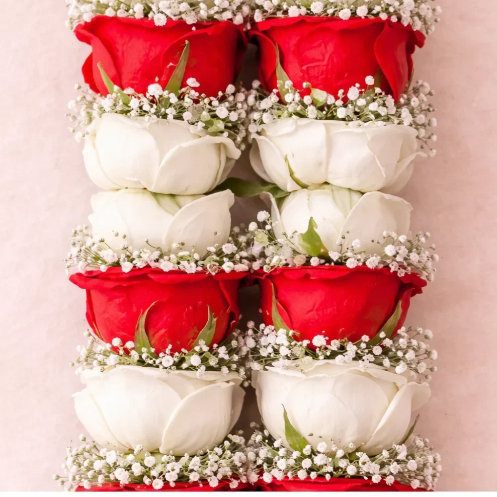 Baby's Breath With Red Rose & White Rose Garland Varmala