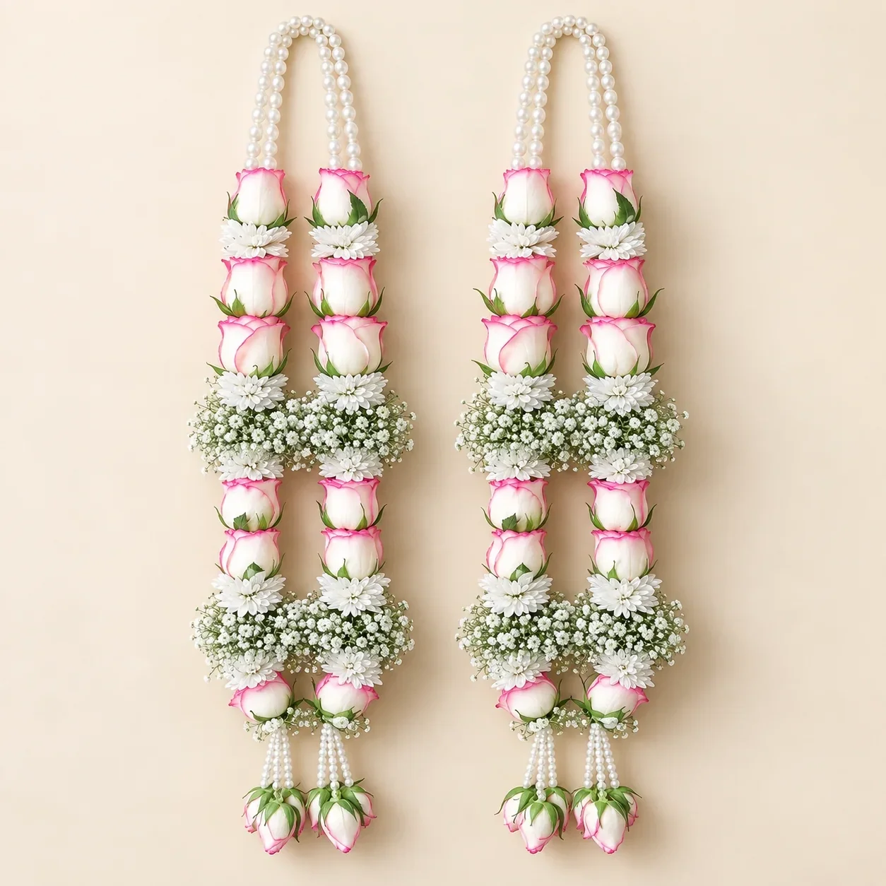 Dual-Tone Jumilia Rose & Pearl Varmala Pair Set
