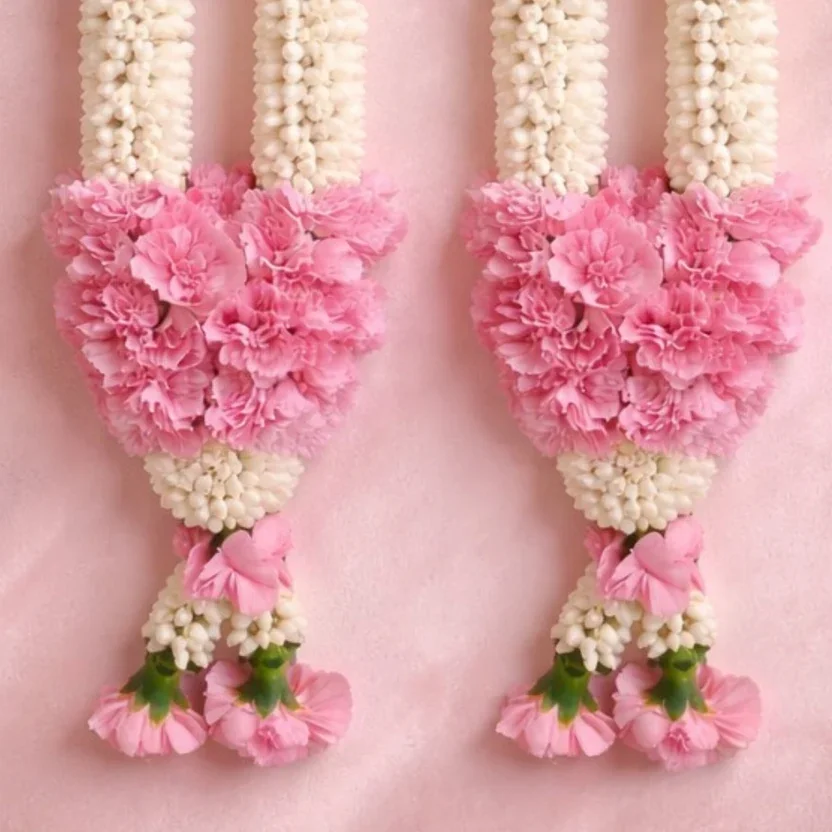 Light Pink Carnation With Fragrance Jasmine Wedding Garland Varmala