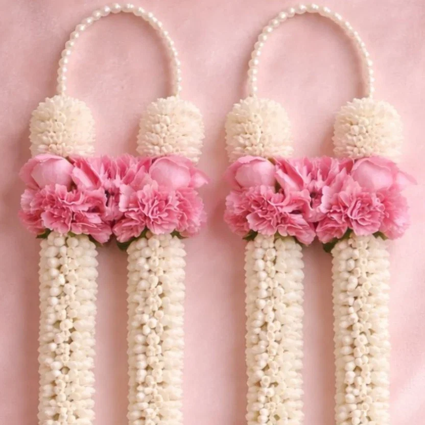 Light Pink Carnation With Fragrance Jasmine Wedding Garland Varmala