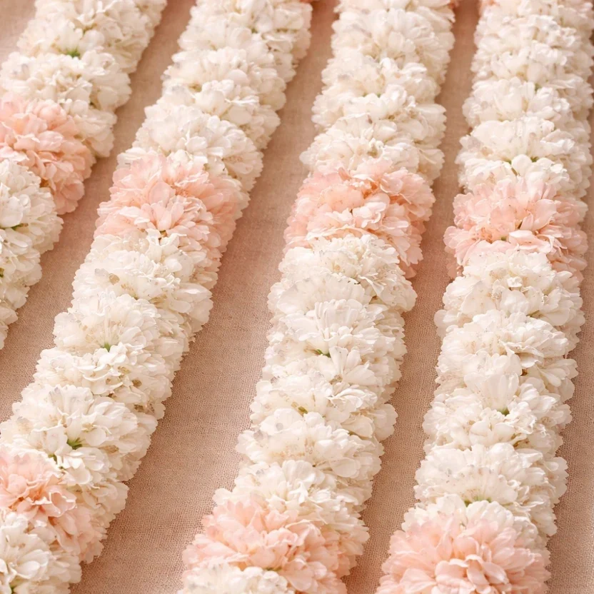 White and Peach Carnation Wedding Jaimala (Garland) Varmala