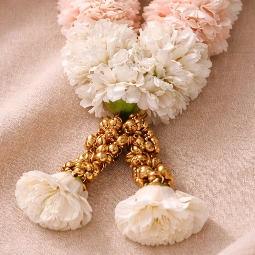 White and Peach Carnation Wedding Jaimala (Garland) Varmala