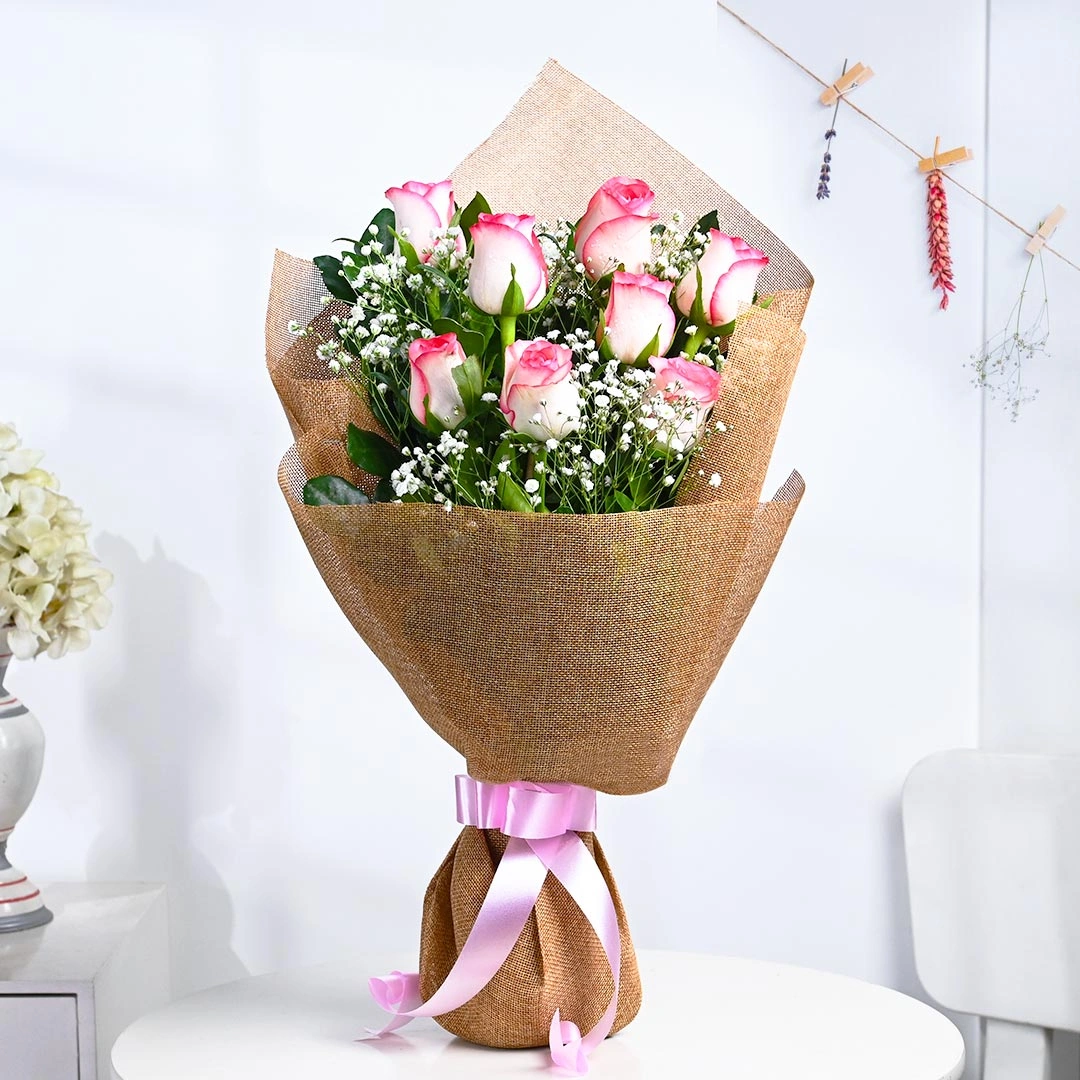 Charming Pink Roses With Baby's Breath Flowers Bouquets 