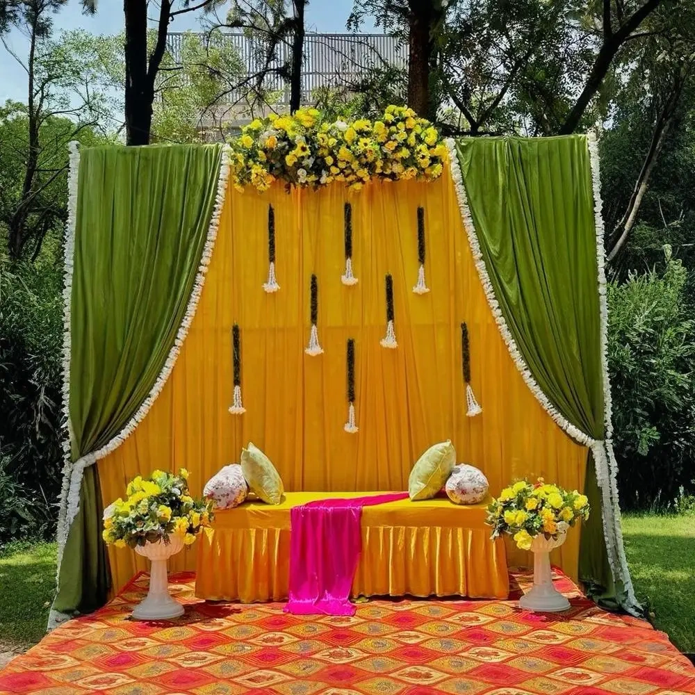 Green And Yellow Haldi Sundar Sajavat  Setup 